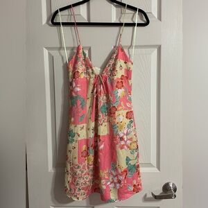 Zara Floral Pink and Cream Spaghetti Strap Mini Dress NWT - XS